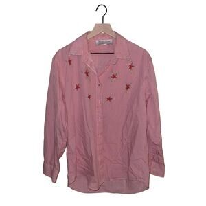 VNTG KLASSIE LASSIE striped button down shirt with rhinestones L
